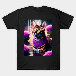 Bengal Cat enjoys a swim in an Enchanted Lake T-Shirt